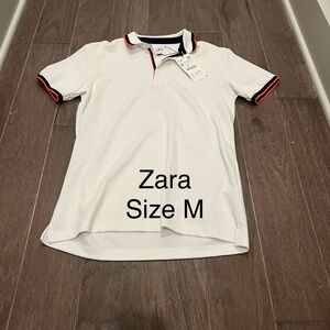 Zara White Polo with Red and Black Accents